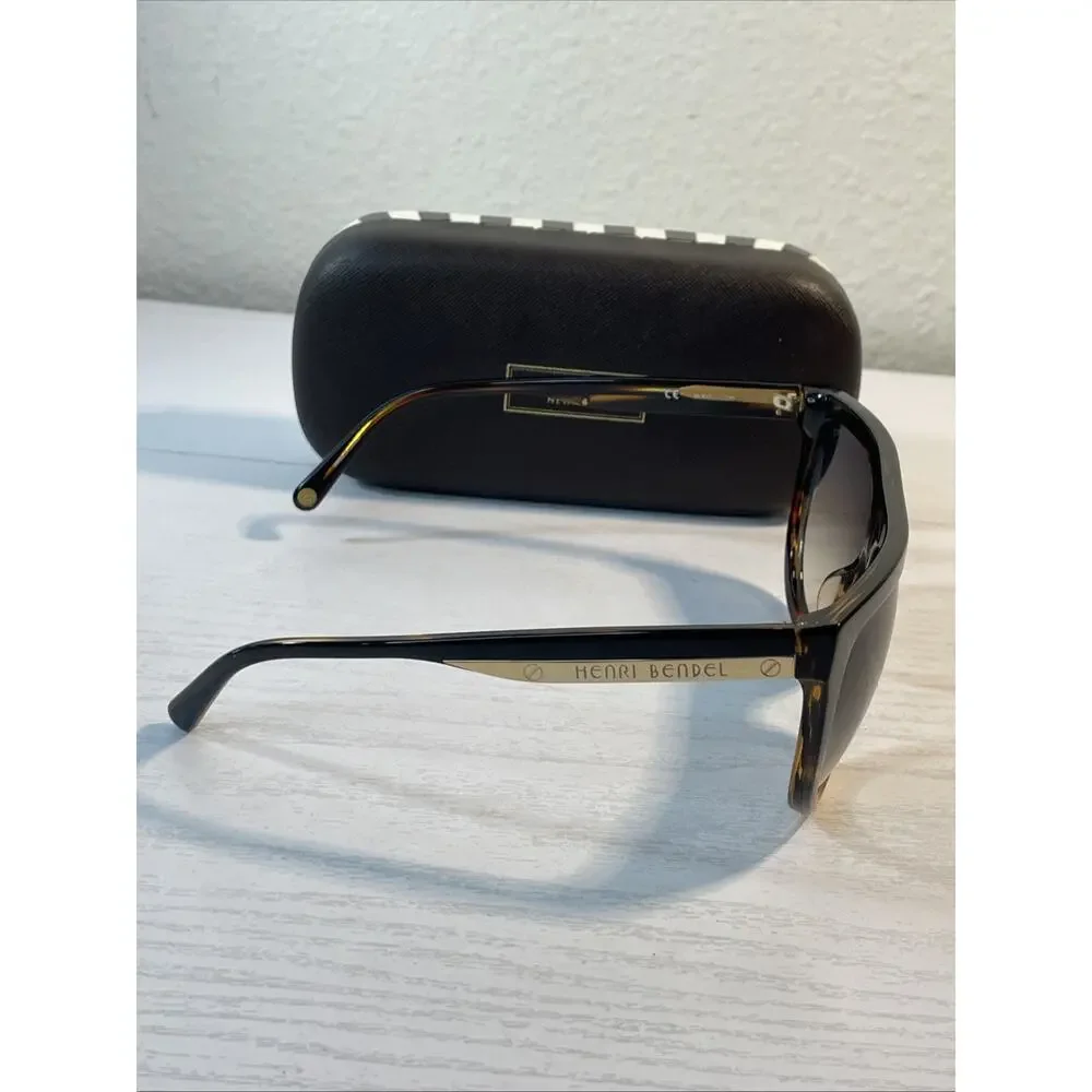 Henri Bendel New York Sunglasses Oversized Tortoiseshell Brown W/ Striped Case - Picture 8 of 11